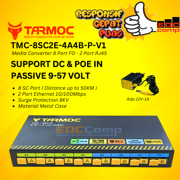 Tarmoc TMC-8SC2E-4A4B-P-V1 | สวิตช์แปลงสื่อ 8FO 2LAN / 8 FO 2 LAN 10/100Mbps POE IN 9-57 โวลต์ | 8SC