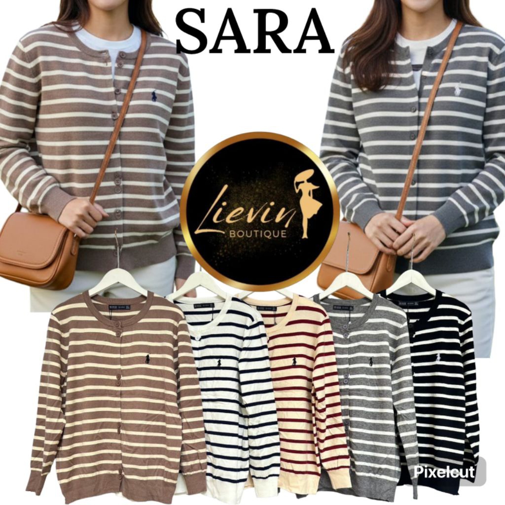 [KN36] SARA KNIT LONG STRIPED POLO CARDIGAN / CARDIGAN ผู้หญิง