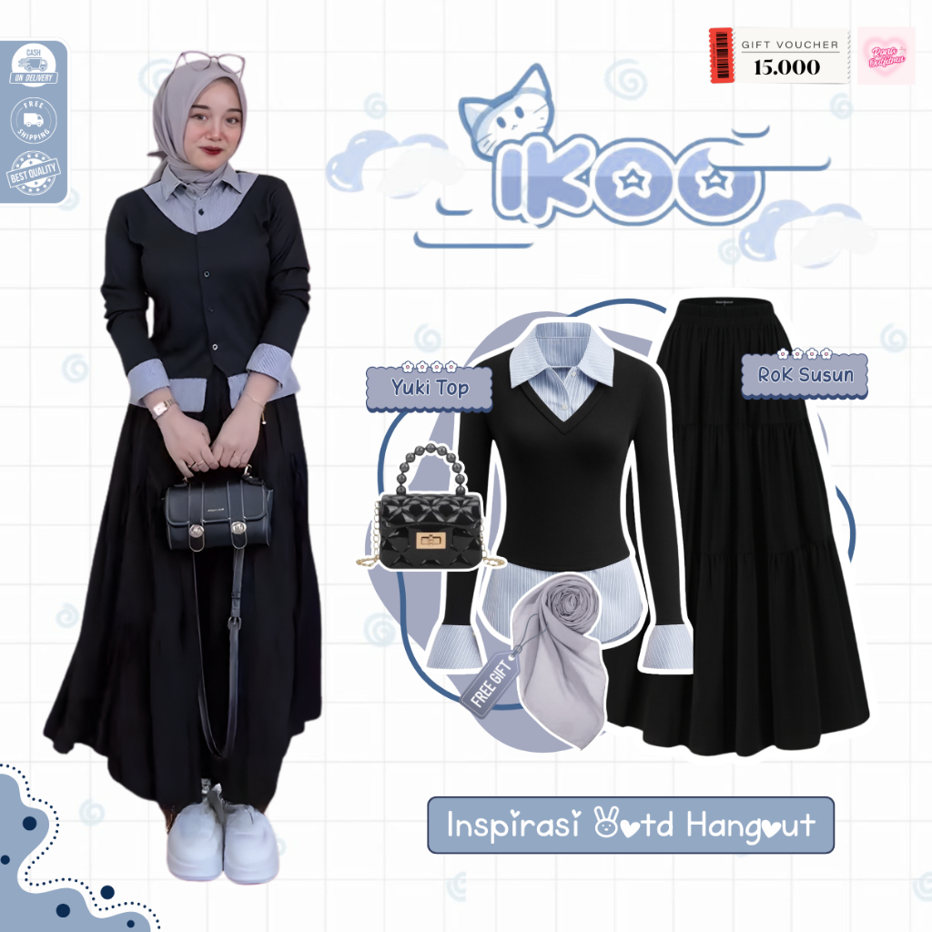 Vara Oneset Hangout Kekian (Jelly Bag + Yuki Top + กระโปรงชั้น) Viral Hijab Friendly Set - RO144