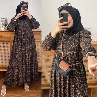 Gamis Midi Dress LD 110 PB 125 Dress Busui friendly mat rayon MOTIF BUNGA