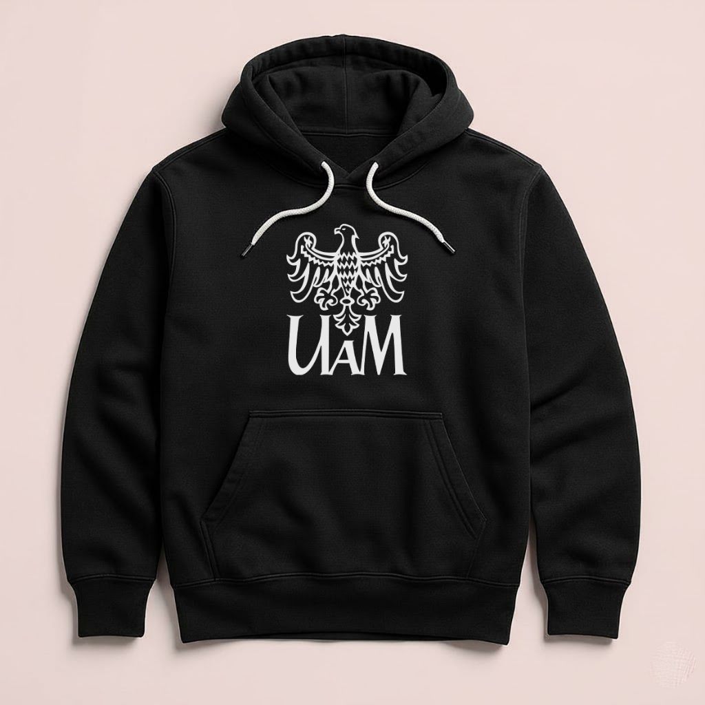 Hoodie UMAM Adam Mickiewicz University Poznan Poland เสื้อกันหนาว Unisex ขนแกะสีดําผ้าสีดํา