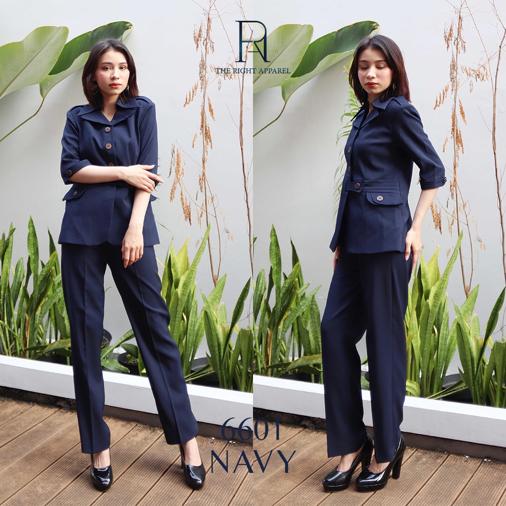 เบลเซอร์เครื่องแบบผู้หญิงคอปกแจ็คเก็ตปีกกว้าง แขนสั้น ผูกเอว กระเป๋าก้น 2 กระเป๋า ROKA Suit / SHORT 