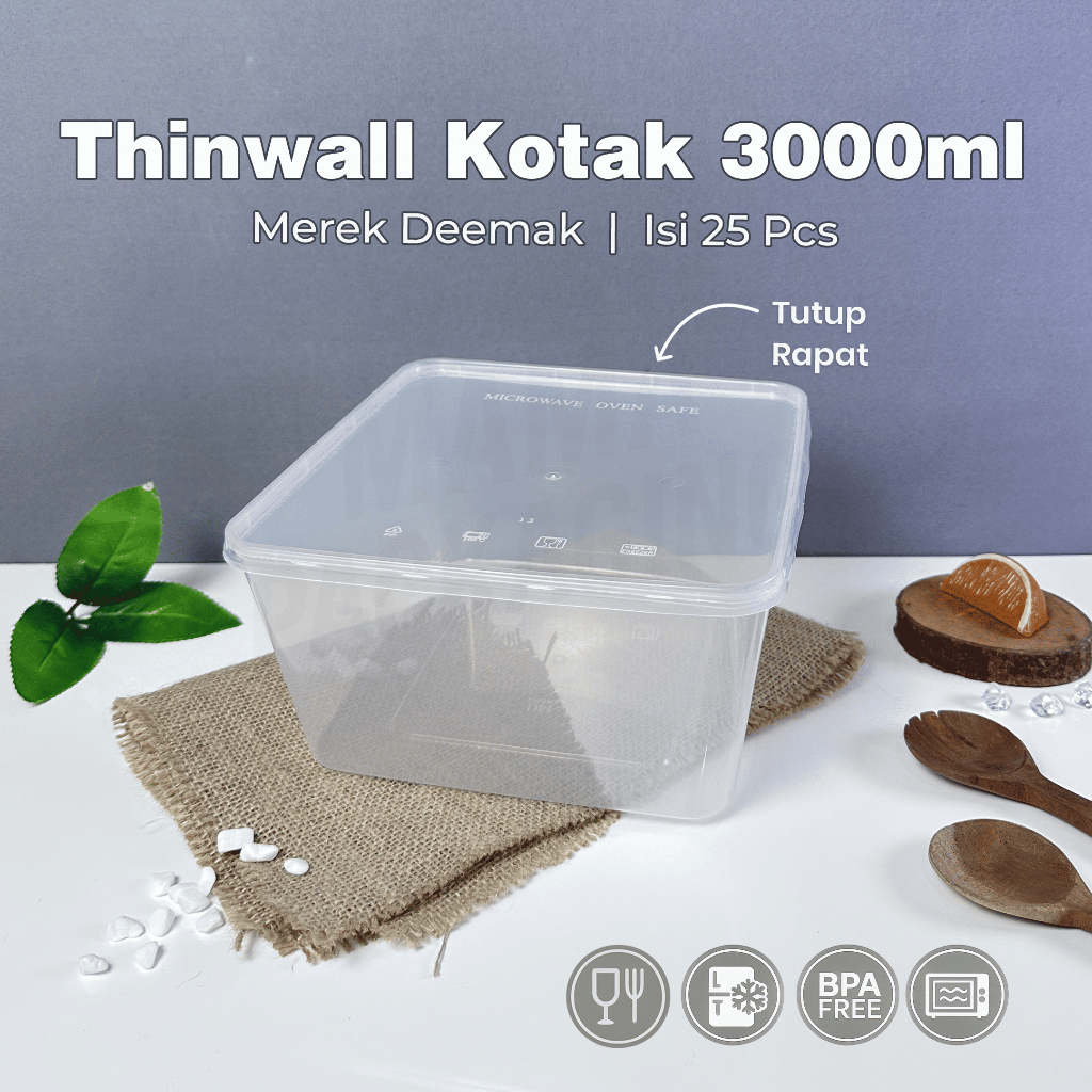 [25 ชิ้น] Thinwall Box DM 3000 ml / Shatterproof / DeMak / Square / Plastic Lunch Box / SQ