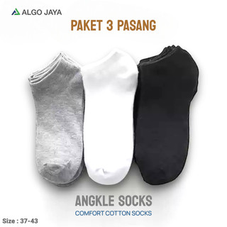 ALGO JAYA - Paket 3 Pasang Kaos Kaki Pendek Semata Kaki Warna Polos Pria Wanita Dewasa Bahan Katun Lembut
