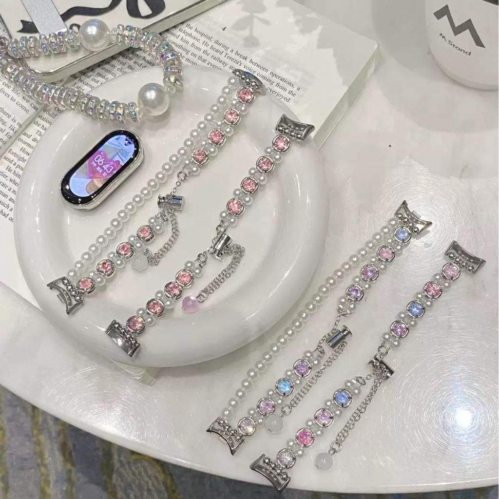 สาย Apple Watch Xiaomi Mi Band 8 Pro 9 Pro 10 Huawei Fit 4 3 Pro 4 18mm 22mm 24mm elegant pearl Wome
