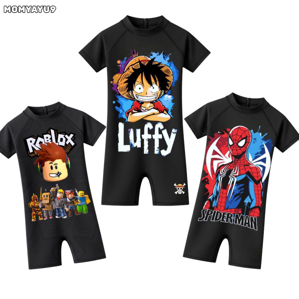 ชุดว่ายน้ําเด็กผู้ชาย ชุดว่ายน้ําเด็กผู้ชาย spiderman luffy และ roblox