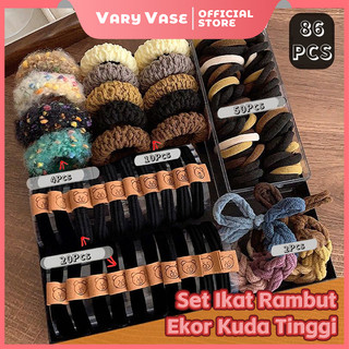 Vary Vase Set Ikat Rambut Ekor Kuda Tinggi 86 Pcs / Aksesoris Rambut Karet Gelang Bernilai Tinggi / Aksesori Modis Wanita