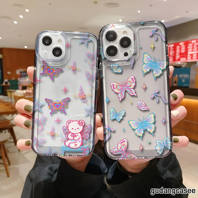 CASE CASING CLEAR AIR BAG BUTTERFLY MOTIF สําหรับ VIVO Y71 Y75 Y81 Y83 Y91 Y91C Y93 Y95 Y100 V5 V5S 