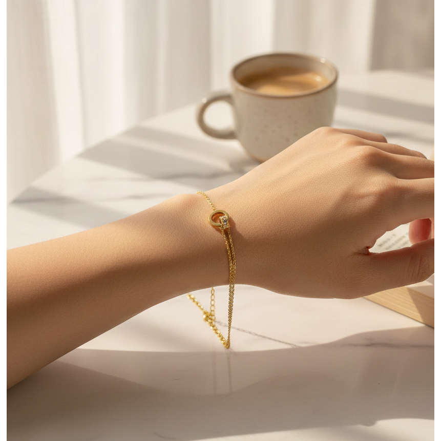 สร้อยข้อมือไทเทเนียมรอบโซ่อัญมณีป้องกันสนิม GT 887