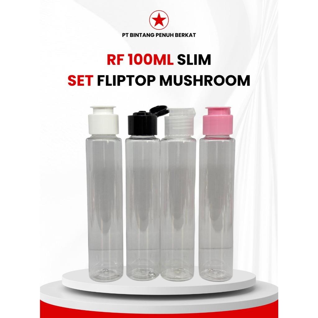 RF BOTTLE 100ML SLIM N24 CLEAR FLIPTOP CAP MUSHROOM N24 BLACK WHITE CLEAR PINK 100 ML N24