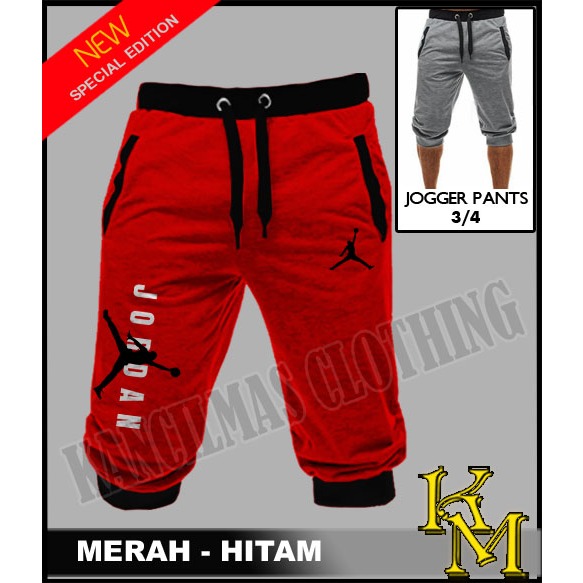 MERAH JOGGER PANTS MICHAEL JORDAN SHORTS IN RED - สีดํา