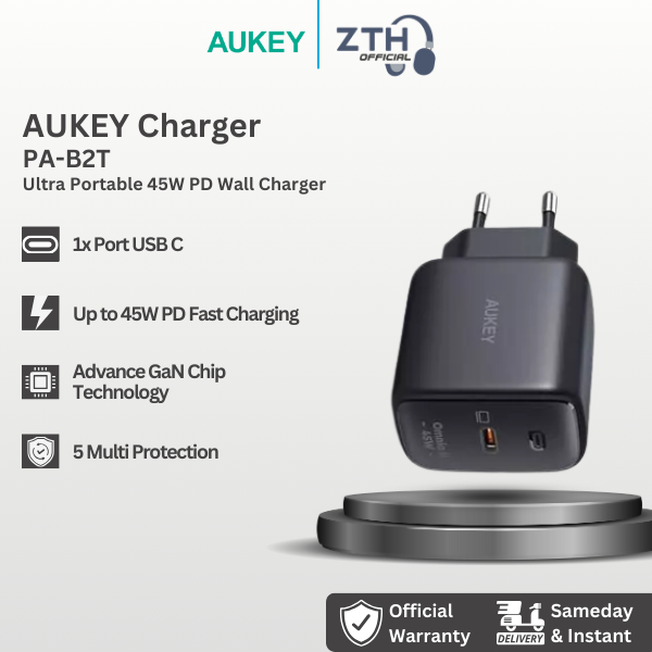 เครื่องชาร์จ Aukey PA-B2T GaN 45W Type C PD 3.0 PPS ชาร์จเร็วสุด