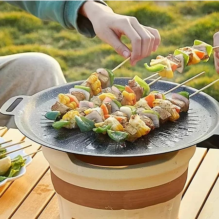 ใหม่ BQQ ROUND AND RECTANGLE GRILL PAN - BBQ GRILL PAN NON-STICK และอเนกประสงค์ -