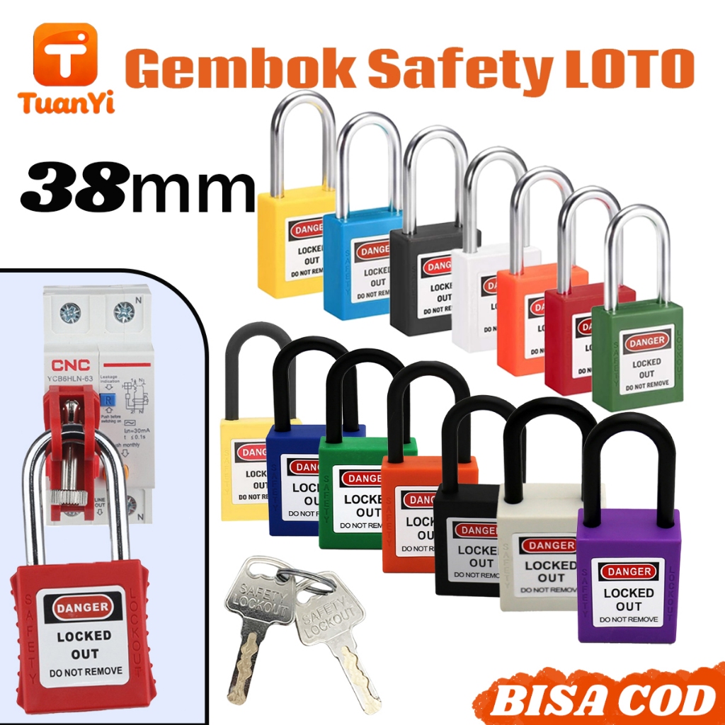 กุญแจล็อคนิรภัย Lockout (LOTO) | วัสดุเหล็กและไนลอนทนทาน | เส้นผ่านศูนย์กลาง 6 มม. เหมาะสําหรับอุตสาหกรรมต่างๆ | รวมคีย์ที่ไม่ซ้ําใคร 2 ปุ่ม, ตะขอล็อค 6 อัน, ป้ายเตือน