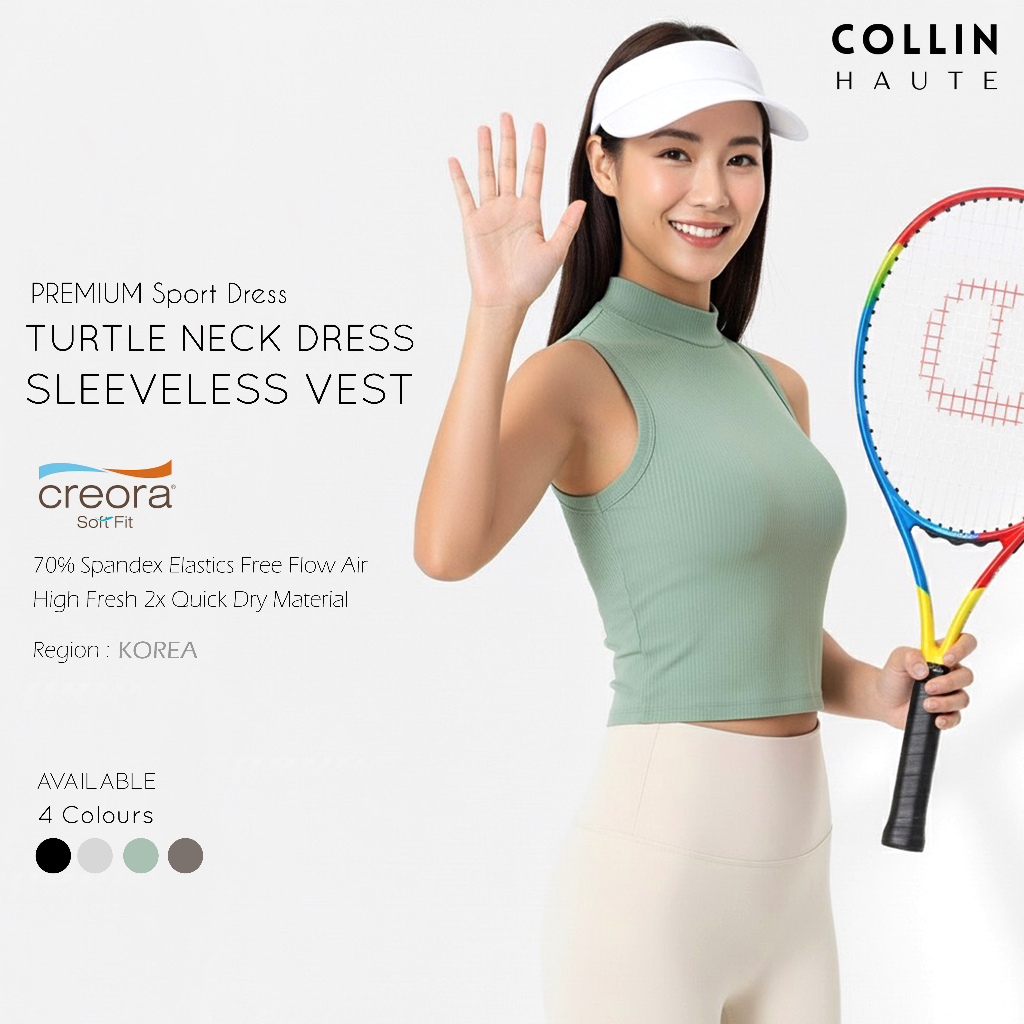 COLLEIN ชุดกีฬา Catton Spandex ผู้หญิงชุดเทนนิส Padel ฟิตเนสเต่าคอ Cool Fabrics เสื้อกล้ามจากเกาหลี