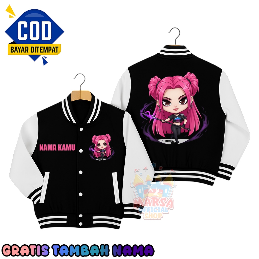 เสื้อแจ็คเก็ตเด็ก varsity ตัวละครเคลื่อนไหว miira kpop นักล่าปีศาจ huntrix ชื่อฟรี - เสื้อแจ็คเก็ตวา