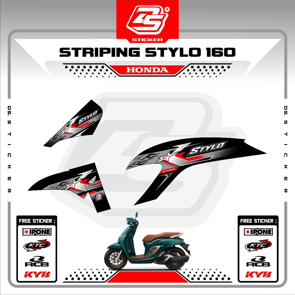 Stylo 160 สติ๊กเกอร์รูปลอก Striping Honda Stylo Variant สีดํา DS-10 DS STICKER