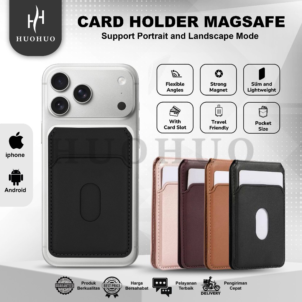 HUOHUO AD365 | แม็กเซฟ กระเป๋าใส่บัตรหนัง 4 ช่อง + ขาตั้งมัลติฟังก์ชั่น