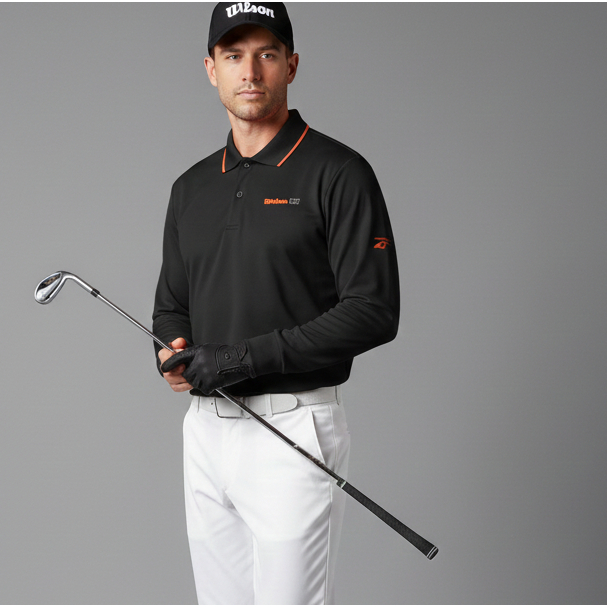 WILSON BLACK Golf Shirt เสื้อยืดคอปกโปโล Padel Dryfit Tennis Jersey - สําหรับผู้ชาย