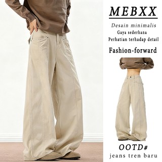 COD-Celana jeans lurus bergaya retro Amerika warna aprikot-netral Tinggi Denim Modis Desain Minimalis Gaya Sederhana