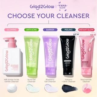 Glad2Glow Facial Cleanser Blueberry Ceramide Low pH Gel Cleanser 70 ml Pembersih Wajah Pembersih Muka Facial Cleanser Face/ Milk Amino Acid Gentle Cleanser 80ml Pembersih Wajah Pembersih Muka Face Wash/Acne gel cleanser