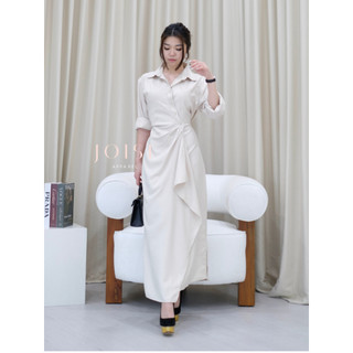 JOISE - Aurora Flare Asymmetric Long Dress / Dress Kancing Maxi Casual Polos Twill