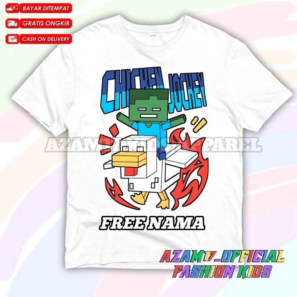 ไก่ Jockey Minecraft เสื้อยืดเด็กชื่อฟรี / Minecraft Chicken Jockey Game เสื้อยืดเด็ก