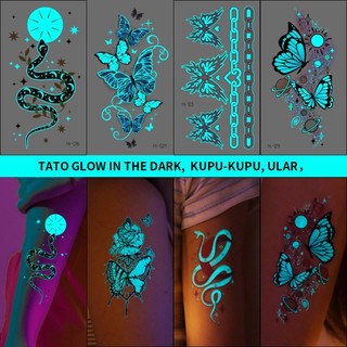 Stiker Tato Temporer Fosfor Malam | Glow in The Dark Waterproof | Motif Hyuna Kupu-Kupu Ular | Tahan 15 Hari | 500+ Pilihan