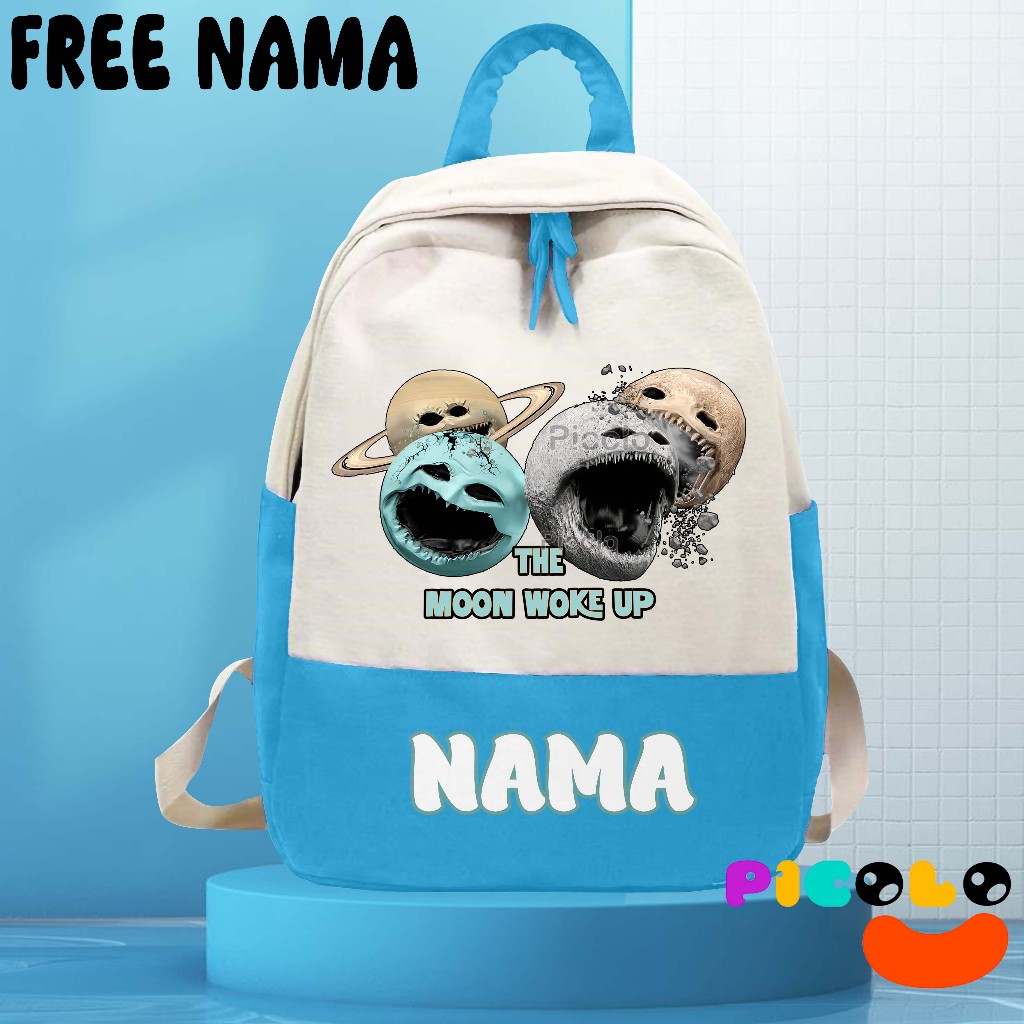 (ฟรีชื่อ) THE MOON WOKE UP ANIMATED MOTIF BACKPACK สําหรับ KINDERGARTEN-ELEMENTARY SCHOOL CHILDREN W