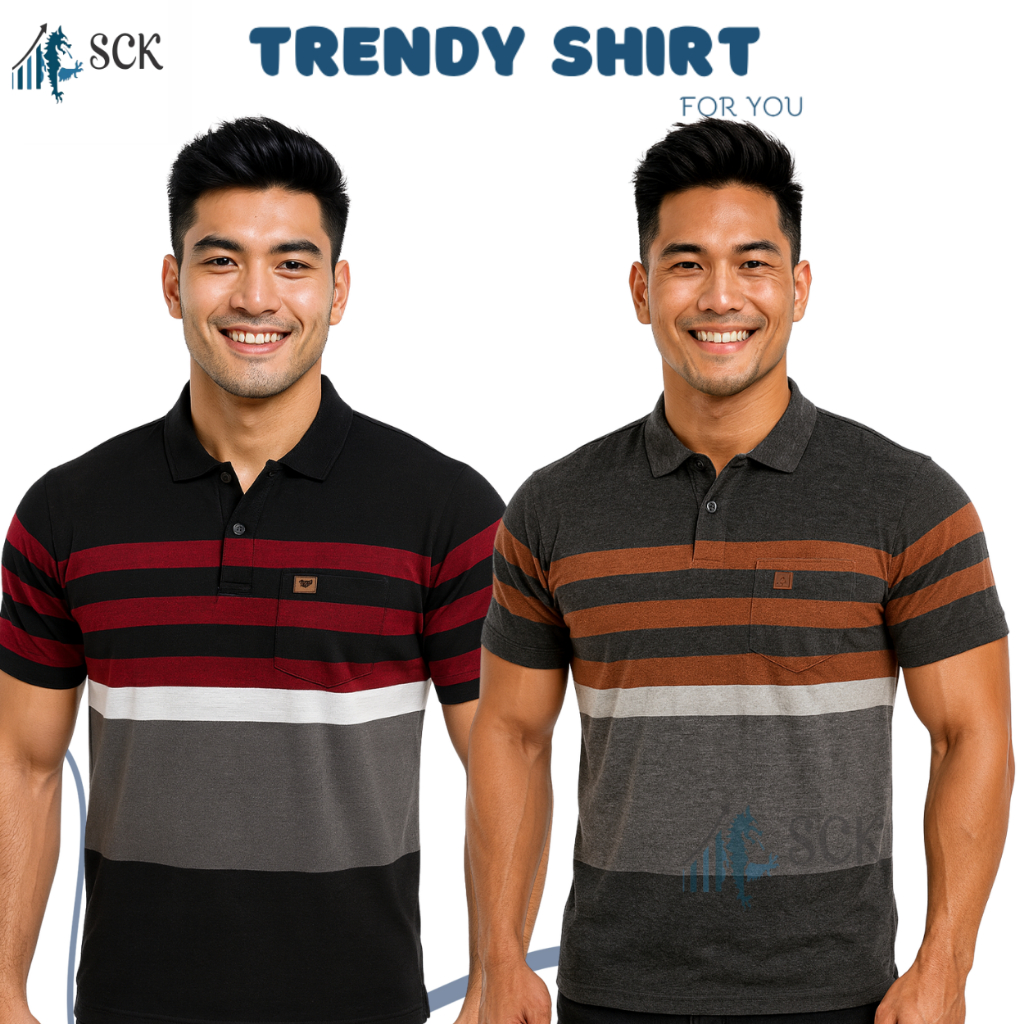 PICASSO เสื้อยืดคอปกผู้ชาย 9E24.06 รุ่นลายทางขนาดใหญ่ / ท็อปสําหรับวัยรุ่นและผู้ใหญ่ / เสื้อยืด Prta