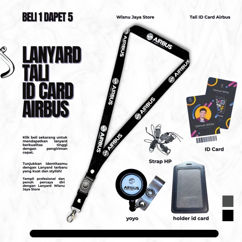 บัตรประจําตัว AIRBUS สีดําที่สมบูรณ์ที่สุด LANYARD