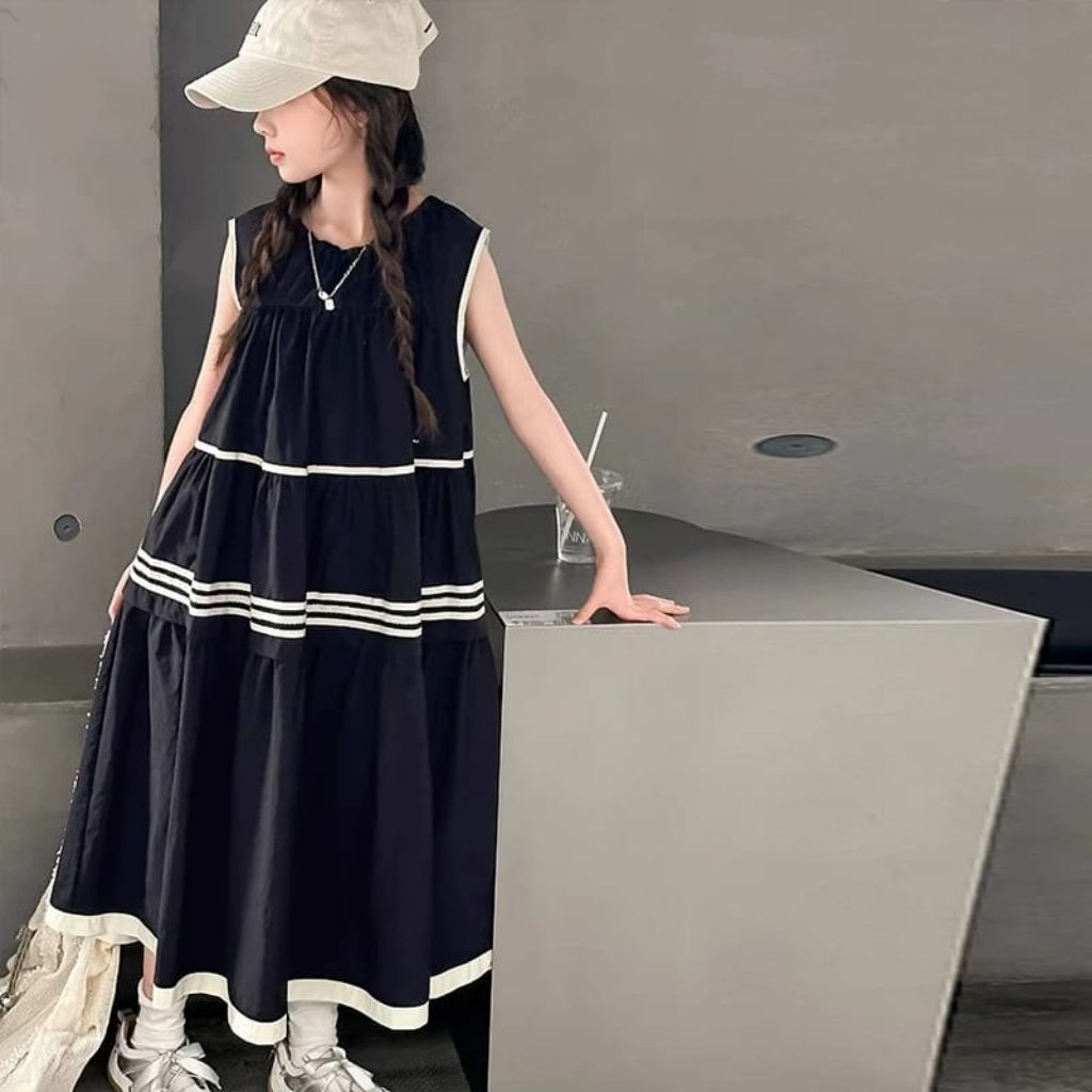 KATUN ER-503 IMPORTED GIRLS KUTUNG DRESS AGE 3-13 YEARS KutUNG DRESS LONG SKIRT RAMPLE DRESS COTTON 