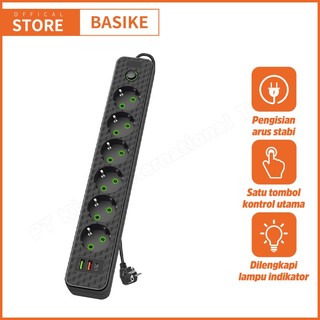 BASIKE Stop Kontak Pintar ZGN21 Gulungan Putar 6 Soket EU USB Type-C Aman Kabel 2m Pengaman Anak Tahan Api ABS Kompak Portabel Perlindungan Keamanan Berlapis untuk Rumah Kantor