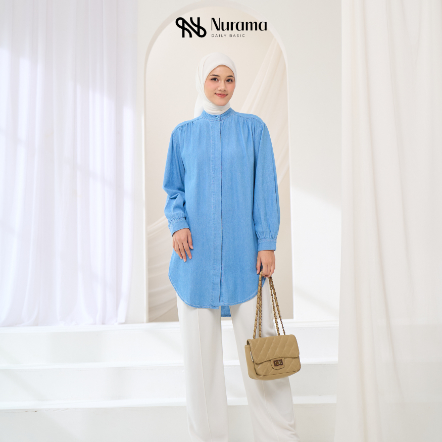 Khanza Tunic Long Denim ปุ่มซ่อนปกเซี่ยงไฮ้ - KK29 DNM