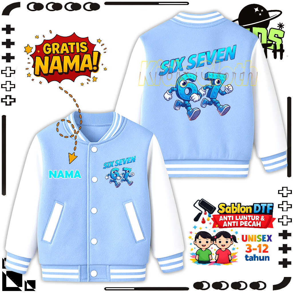 SIX SEVEN ROBLOX VARSITY JACKET SIX SEVEN ROBLOX KIDS BASEBALL JACKET ฟรีชื่อ