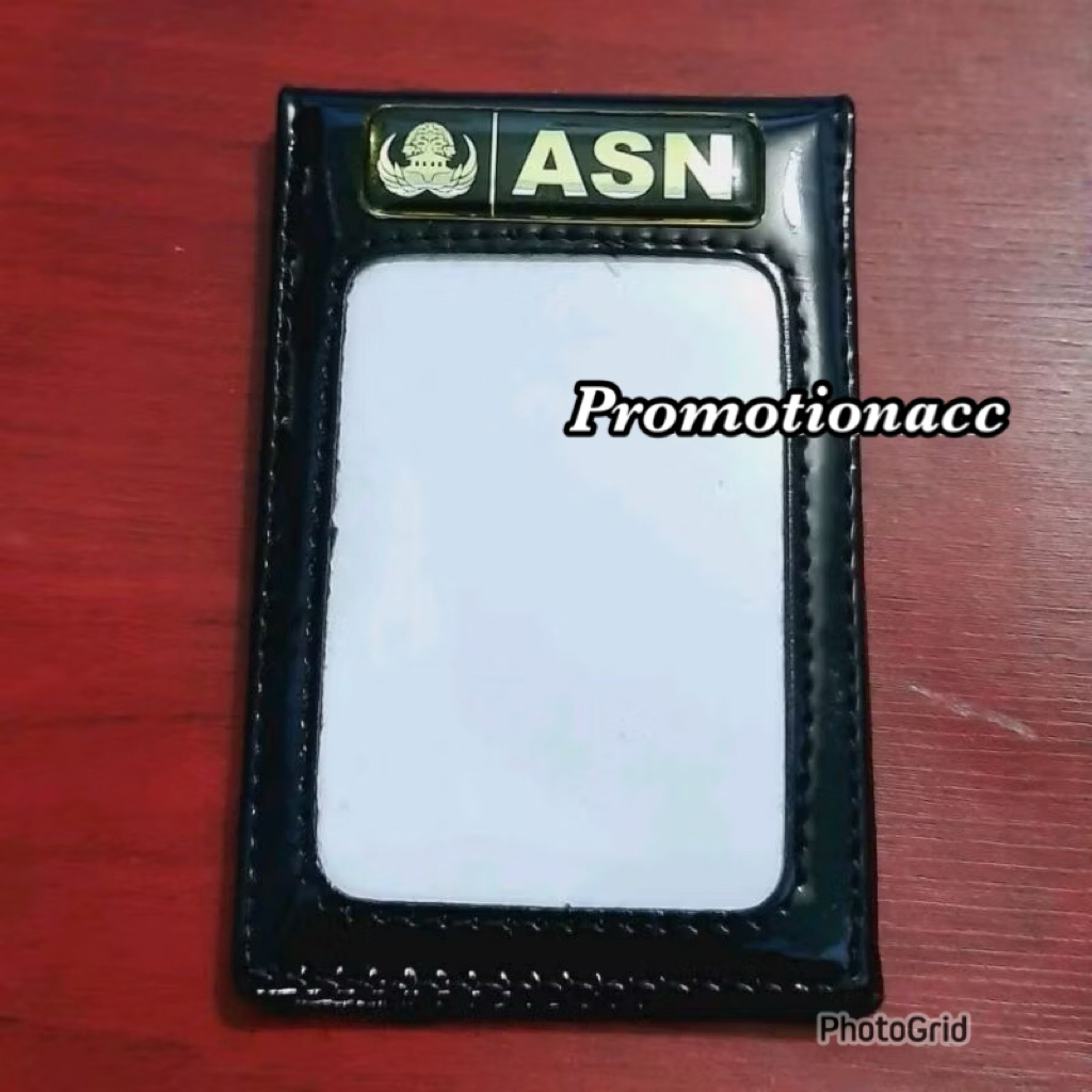 ASN Korpri P3K PPPK Pocket ID Card Wallet Glossy Black Leather Pocket ID Card Wallet ASN Logo PREMIU
