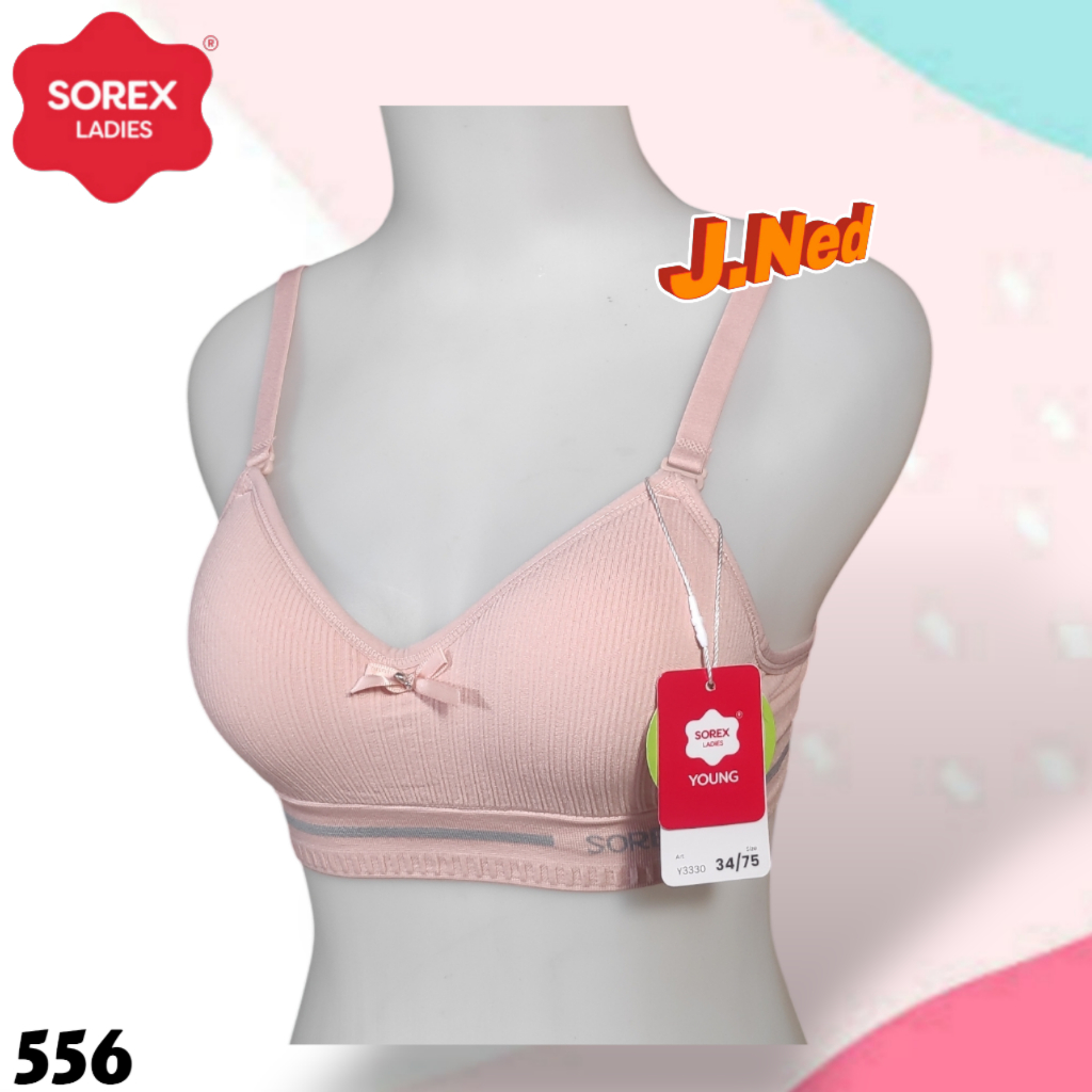J556 (1 - 3 ชิ้น) Sorex Bra Teen Wire Free Cup A ขนาดเล็ก 32 - 36 สามตะขอ