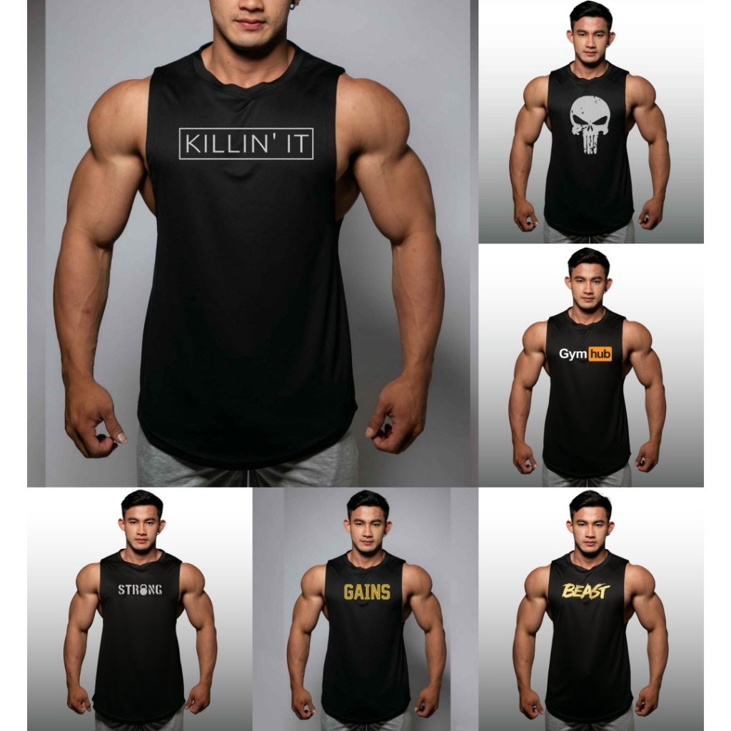 SINGLET LOWCUT MUSCLEWEAR TANKTOP LEKBONG GYM SPORT WEAR FITNESS