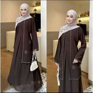 AURELIA ABAYA Wanita Mahogany Ceruty Babydoll Busui Mix Swarovski Gamis Elegan Kondangan & Daily