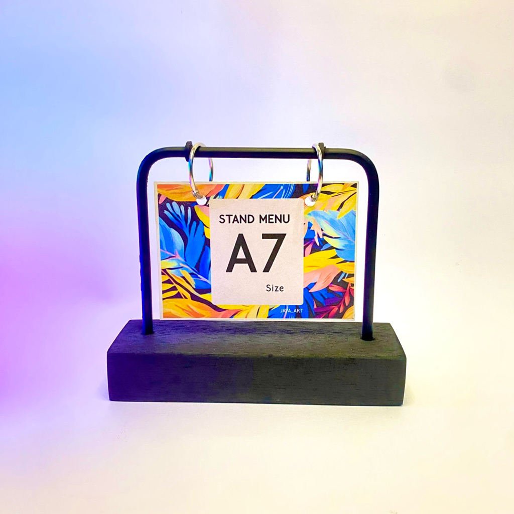 A7 LANDSCAPE BLACK EDITION INDUSTRAL RING MENU STAND CALENDAR PHOTO TABLE MENU WOODEN RESDERS STAND