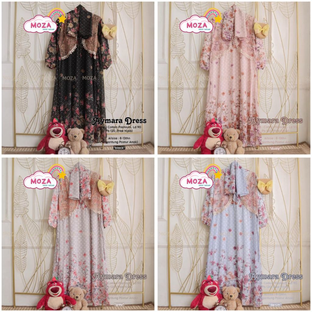 [ ata.id kids ] Aymara gamis motif สาวมุสลิม ฟรี ฮิญาบ by Moza