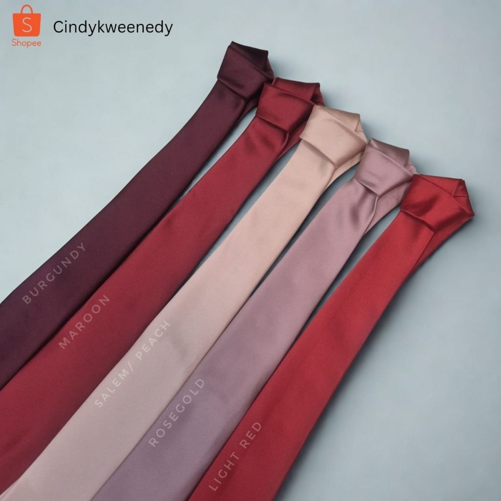 MERAH Mens Official plain waterproof long tie burgundy/maroon/ salem peach salmon/rosegold/สีแดงปกติ