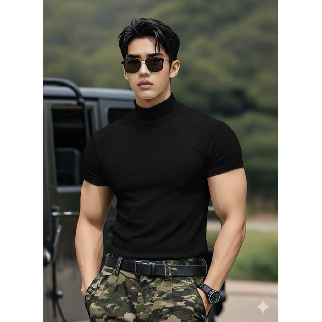 เสื้อยืดผู้ชายคอสูงสลิมฟิต | ดูหล่อและโมเดิร์น