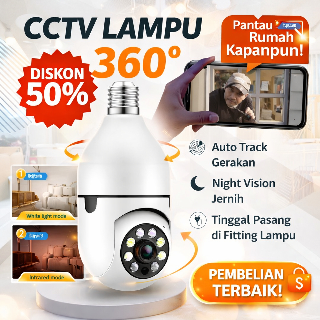 กล้องวงจรปิดโคมไฟ WiFi 360° V380 Pro Indoor Full HD 1080P การติดตามอัตโนมัติ