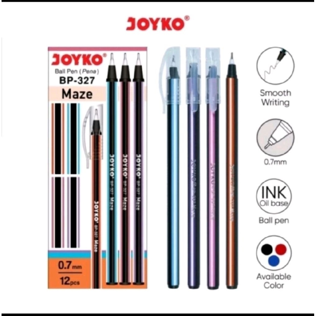 Joyko Bp-327 Maze Pen หมึกสีดํา 0.7 มม. (12 ชิ้น)