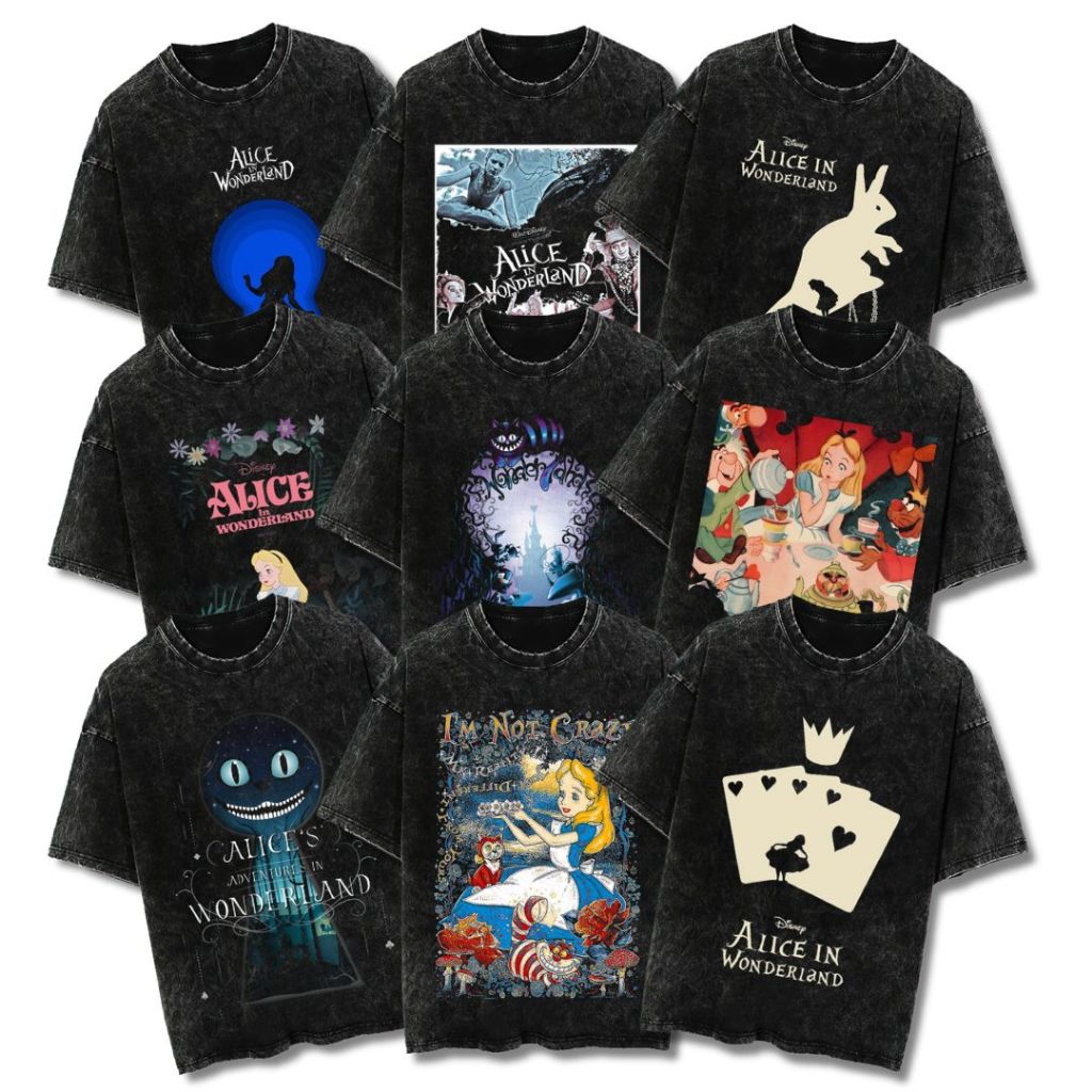 Psycho Crucify "Alice In Wonderland" เสื้อยืดโอเวอร์ไซส์ | ล้างหิน | เสื้อยืดโอเวอร์ไซส์ | วินเทจ วินเทจ | ท็อปส์ | เสื้อยืดลายการ์ตูน
