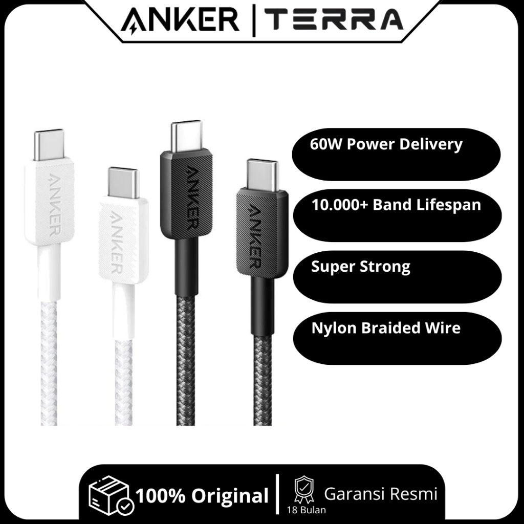 ANKER 322 USB-C to USB-C Charger Cable (3ft & 6ft Braided) อย่างเป็นทางการ Anker อินโดนีเซียการรับปร