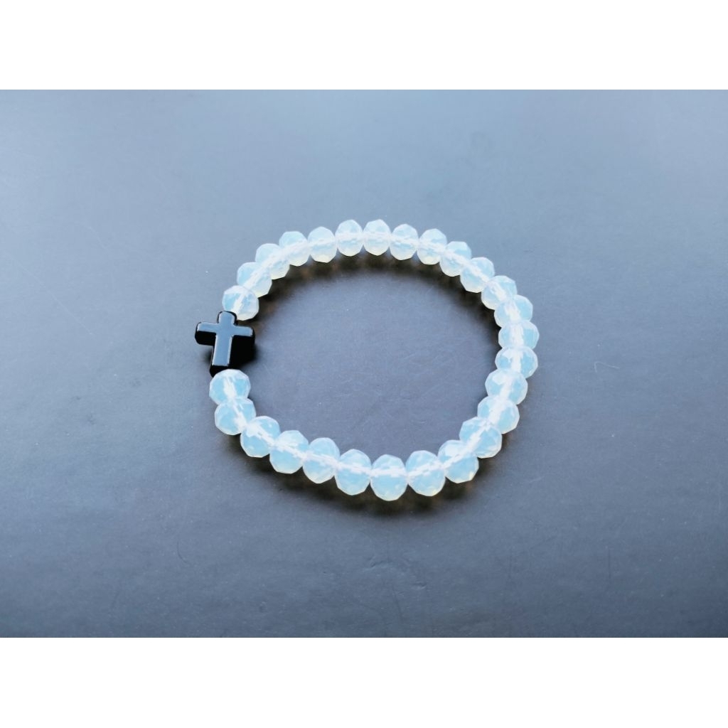G1155 LUXURIOUS CZECH CRYSTAL HEAVY PEARL CROSS BRACELET CATHOLIC CHRISTIAN BRACELET