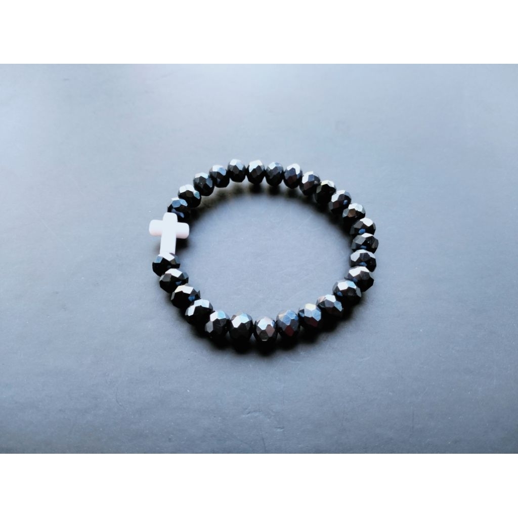 G1149 LUXURY CZECH CRYSTAL HEAVY PEARL CROSS BRACELET CATHOLIC CHRISTIAN BRACELET