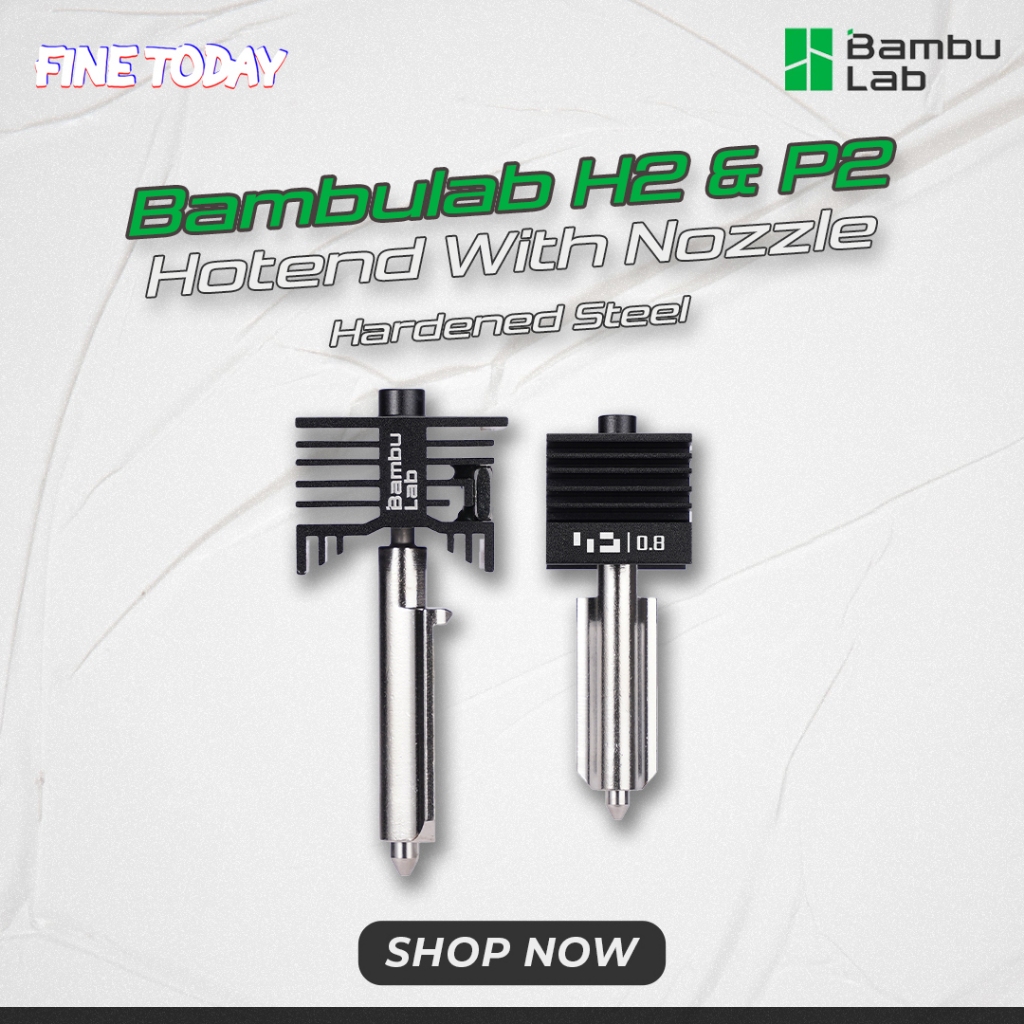3D ชิ้นส่วนเครื่องพิมพ์ BambuLab Hotend H2D H2S P2S Series พร้อมหัวฉีดเหล็กชุบแข็ง 0.4 มม.0.6 มม.0.8